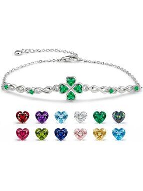 Charming 4-Leaf Clover Birthstone Link Bracelet for Women - Perfect Gift Idea